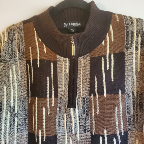 STACEY ADAMS MEN'S VINTAGE SWEATER BROWN/BEIGE QUARTER ZIP FRONT SIZE XXL - Picture 2 of 10